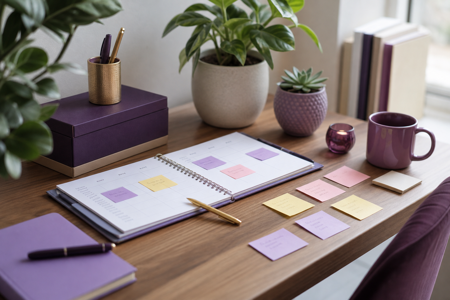 Routine planner with sticky notes showing daily habit structure